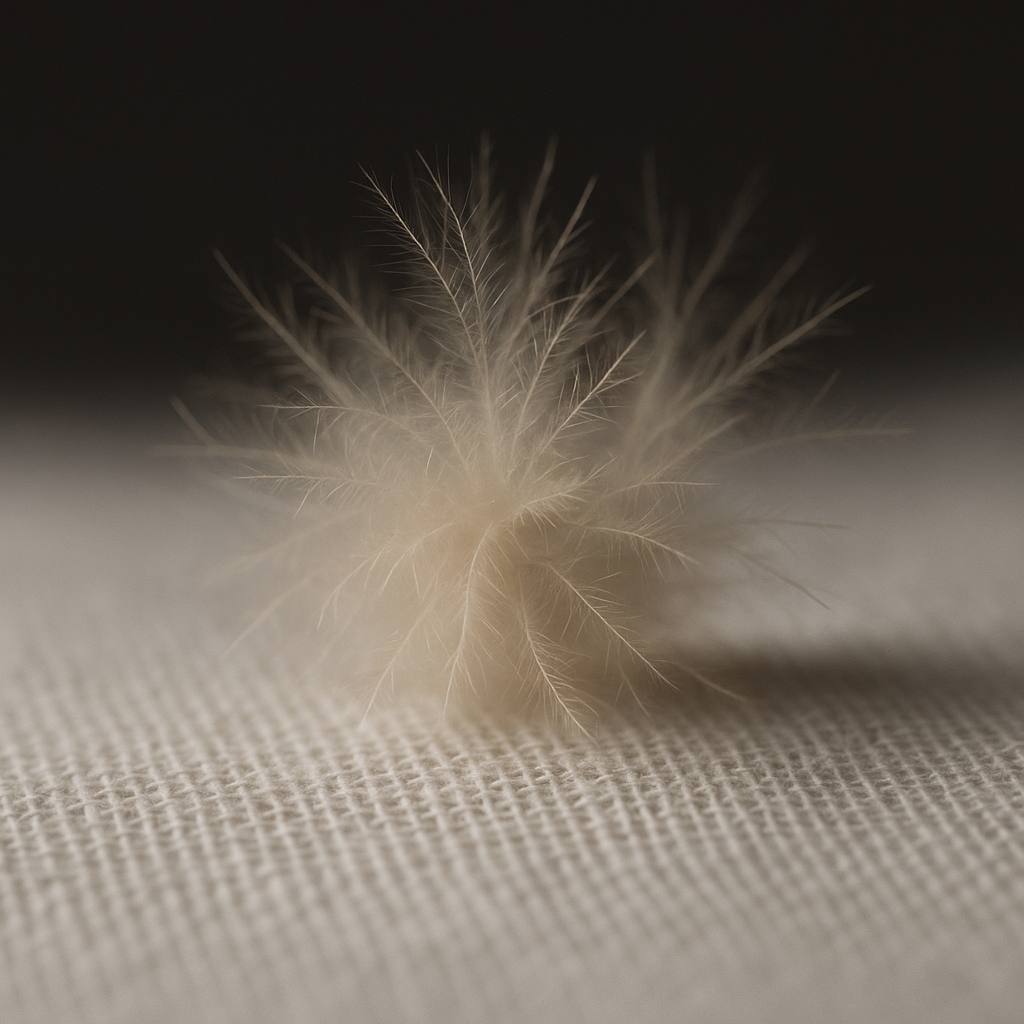 指先ほどの量のアイダーダウンと、綿の側生地の織り目